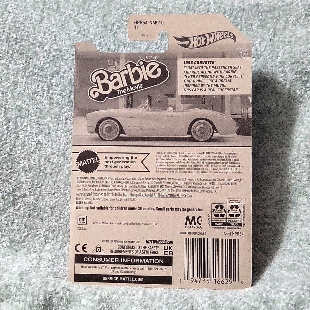 Barbie The Movie Pink 1956 Corvette Hot Wheel by Mattel - Picture 3 of 3
